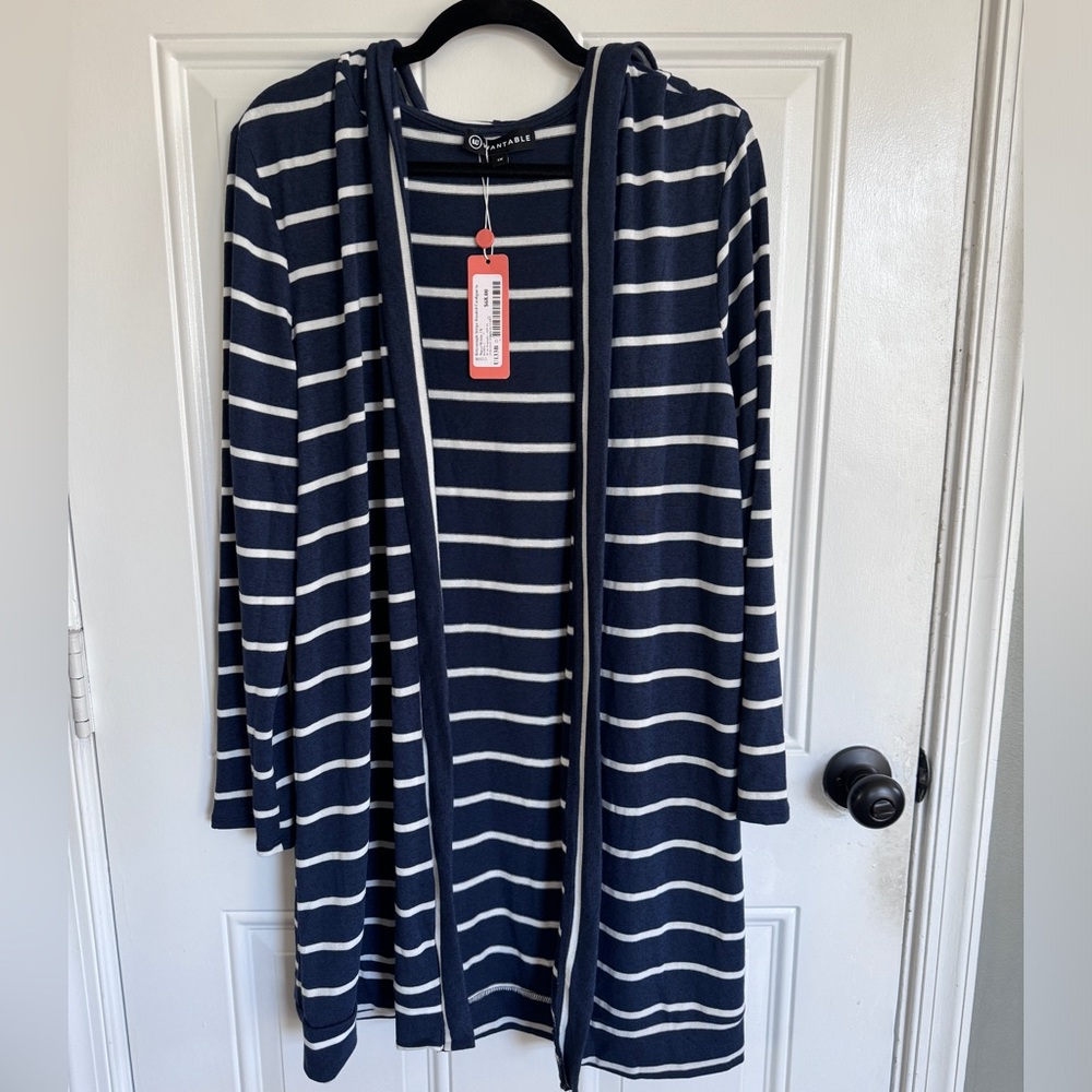Navy & white long cardigan